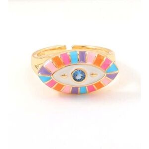 Eye Ring with Colorful Enamel Accents & Blue Center Rhinestone